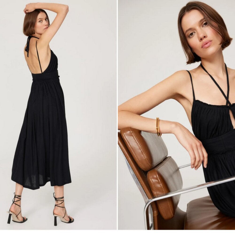🖤 Ulla Johnson Black Cotton Halter Maxi Dress | Boho Chic Summer Style Size 10